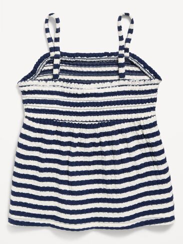 Old Navy Printed Sleeveless Textured Smocked Top for Girls - Navy Stripe in Saudi Arabia