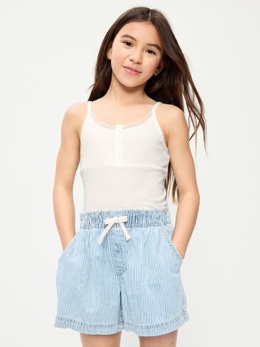 Old Navy Fitted Lace-Trim Henley Tank Top for Girls - Sea Salt in Saudi Arabia