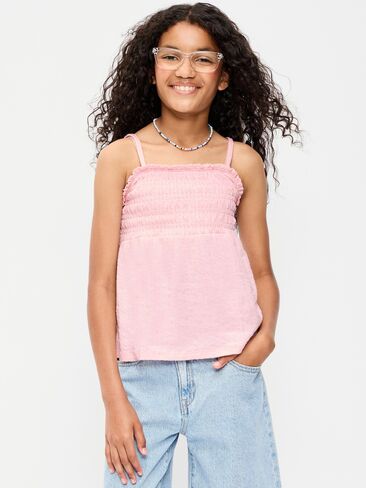 Old Navy Sleeveless Textured Smocked Top for Girls - Pink Sky in Saudi Arabia