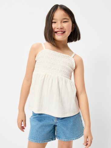 Old Navy Sleeveless Textured Smocked Top for Girls - Sea Salt in Saudi Arabia