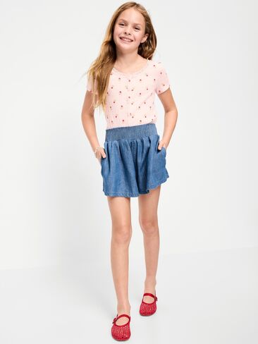Old Navy Smocked-Waist Chambray Shorts for Girls - Chambray Blue in Saudi Arabia
