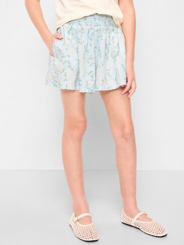 Old Navy Printed Smocked-Waist Linen-Blend Shorts for Girls - Blue Floral in Saudi Arabia