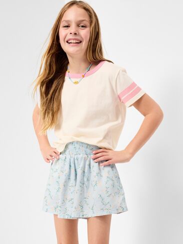 Old Navy Printed Smocked-Waist Linen-Blend Shorts for Girls - Blue Floral in Saudi Arabia