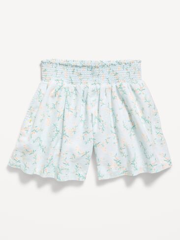 Old Navy Printed Smocked-Waist Linen-Blend Shorts for Girls - Blue Floral in Saudi Arabia