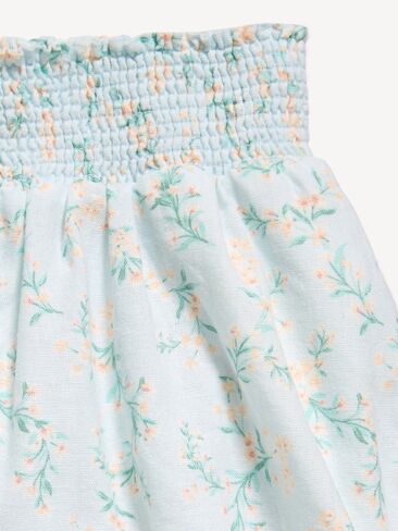 Old Navy Printed Smocked-Waist Linen-Blend Shorts for Girls - Blue Floral in Saudi Arabia