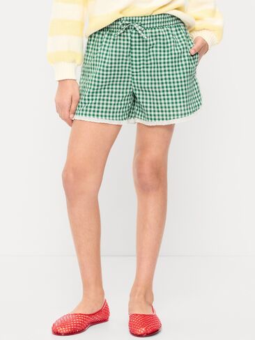 Old Navy Lace-Trim Shorts for Girls - Green Gingham in Saudi Arabia