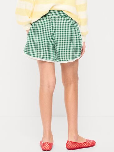 Old Navy Lace-Trim Shorts for Girls - Green Gingham in Saudi Arabia