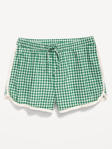 Old Navy Lace-Trim Shorts for Girls - Green Gingham in Saudi Arabia
