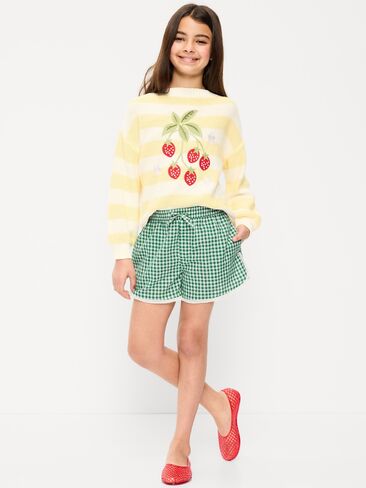 Old Navy Lace-Trim Shorts for Girls - Green Gingham in Saudi Arabia