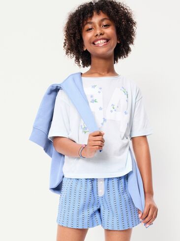 Old Navy Printed Twill Boxer Shorts for Girls - Daisy Chain in Saudi Arabia