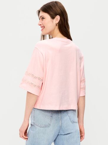 Old Navy Vintage Crew-Neck Cropped Lace-Trim T-Shirt - Pastel Pink in Saudi Arabia