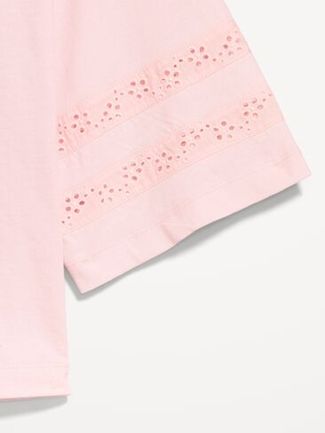 Old Navy Vintage Crew-Neck Cropped Lace-Trim T-Shirt - Pastel Pink in Saudi Arabia