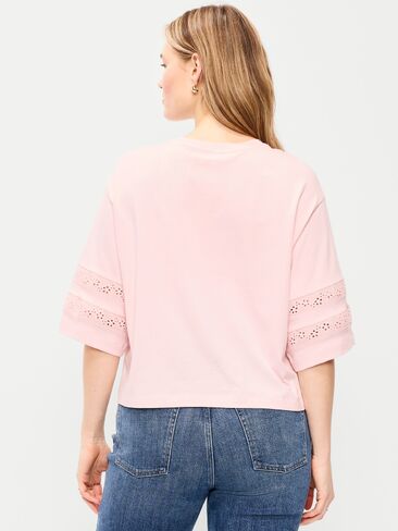 Old Navy Vintage Crew-Neck Cropped Lace-Trim T-Shirt - Pastel Pink in Saudi Arabia