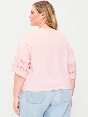 Old Navy Vintage Crew-Neck Cropped Lace-Trim T-Shirt - Pastel Pink in Saudi Arabia