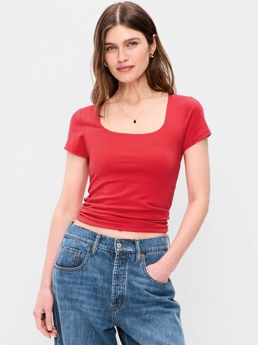 Old Navy Hug Double-Layer Scoop-Neck Top - Red Buttons in Saudi Arabia