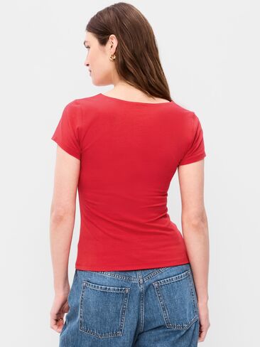 Old Navy Hug Double-Layer Scoop-Neck Top - Red Buttons in Saudi Arabia