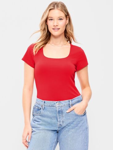 Old Navy Hug Double-Layer Scoop-Neck Top - Red Buttons in Saudi Arabia