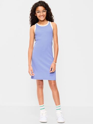 Old Navy Printed Ribbed Tank Dress for Girls - Flax Flower in Saudi Arabia