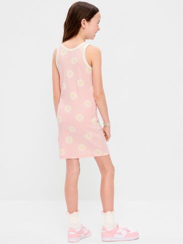 Old Navy Printed Ribbed Tank Dress for Girls - Pink Daisy in Saudi Arabia