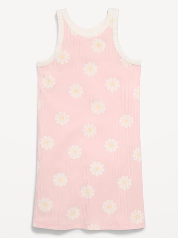 Old Navy Printed Ribbed Tank Dress for Girls - Pink Daisy in Saudi Arabia