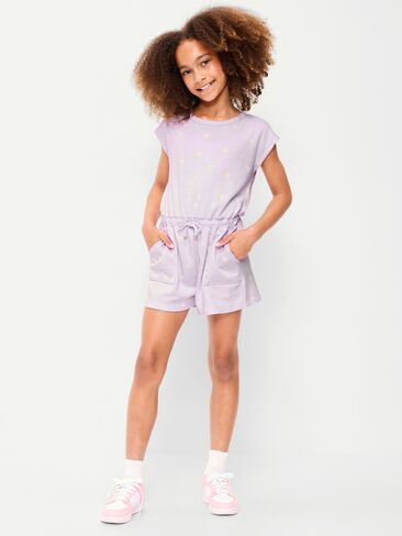 Old Navy Short-Sleeve French Terry Utility Romper for Girls - Purple Daisy in Saudi Arabia