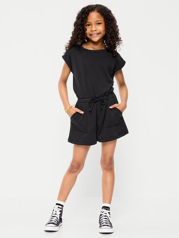 Old Navy Short-Sleeve French Terry Utility Romper for Girls - Black Jack in Saudi Arabia