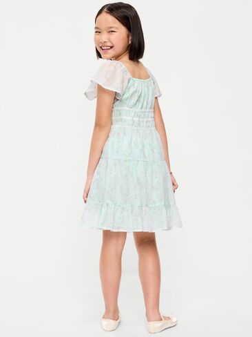 Old Navy Fit and Flare Crinkle Gauze Tiered Dress for Girls - Pale Blue in Saudi Arabia