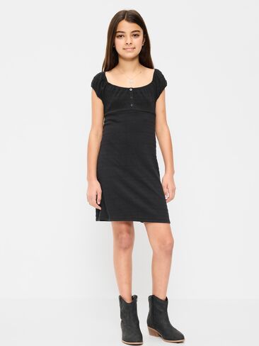 Old Navy Smocked Jersey Henley Dress for Girls - Black Jack in Saudi Arabia