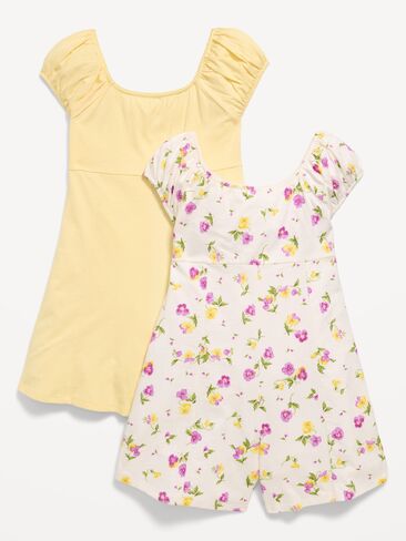مجموعة من قطعتين رومبر بأكمام قصيرة من Old Navy للبنات - زهور صفراء in Saudi Arabia