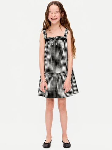 فستان متأرجح بكشكش بدون أكمام مطبوع من Old Navy للبنات - أسود/أسود جينغهام in Kuwait