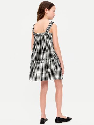 فستان متأرجح بكشكش بدون أكمام مطبوع من Old Navy للبنات - أسود/أسود جينغهام in Kuwait