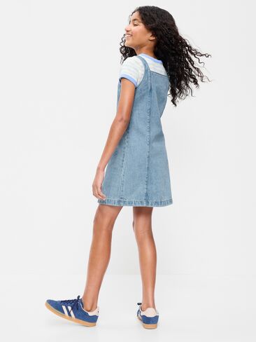 Old Navy Sleeveless Fit and Flare Button-Front Jean Dress for Girls - Light Wash in Saudi Arabia