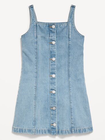 Old Navy Sleeveless Fit and Flare Button-Front Jean Dress for Girls - Light Wash in Saudi Arabia