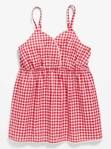 بلوزة بدون أكمام مطبوعة من Old Navy للبنات - قماش جنجهام أحمر in Saudi Arabia