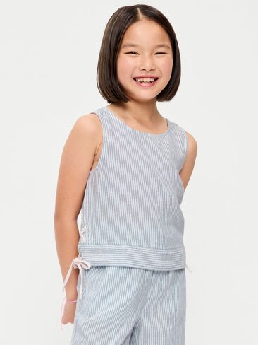 Old Navy Sleeveless Striped Tie-Knot Linen-Blend Top for Girls - Railroad Stripe in Saudi Arabia