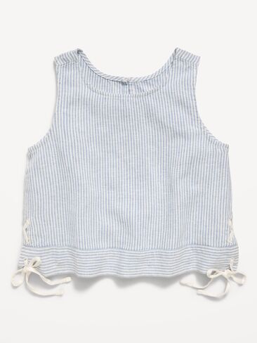 Old Navy Sleeveless Striped Tie-Knot Linen-Blend Top for Girls - Railroad Stripe in Saudi Arabia