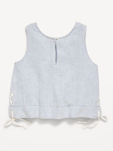 Old Navy Sleeveless Striped Tie-Knot Linen-Blend Top for Girls - Railroad Stripe in Saudi Arabia