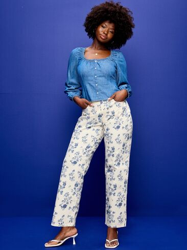 Old Navy Curvy High-Waisted OG Loose Jeans - Blue Floral in Saudi Arabia
