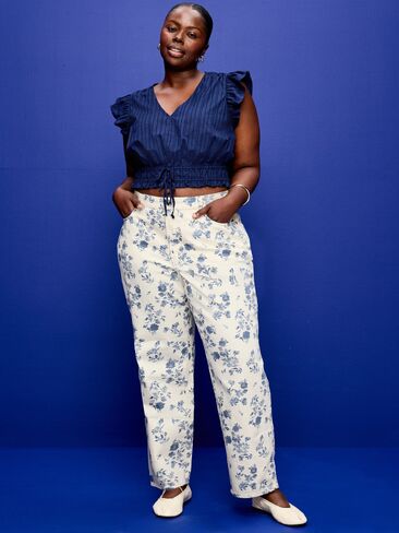 Old Navy Curvy High-Waisted OG Loose Jeans - Blue Floral in Saudi Arabia