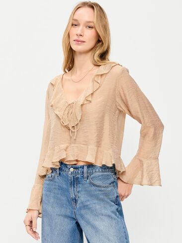Old Navy Bell-Sleeve Ruffle Top - Mocha Taffy in Saudi Arabia