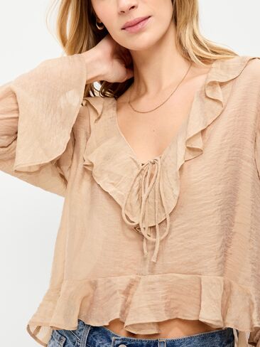 Old Navy Bell-Sleeve Ruffle Top - Mocha Taffy in Saudi Arabia