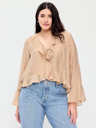 Old Navy Bell-Sleeve Ruffle Top - Mocha Taffy in Saudi Arabia