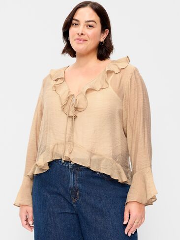 Old Navy Bell-Sleeve Ruffle Top - Mocha Taffy in Saudi Arabia