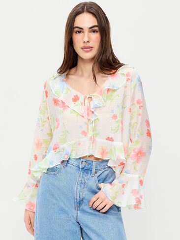 Old Navy Bell-Sleeve Ruffle Top - Multi-Floral Top in Saudi Arabia