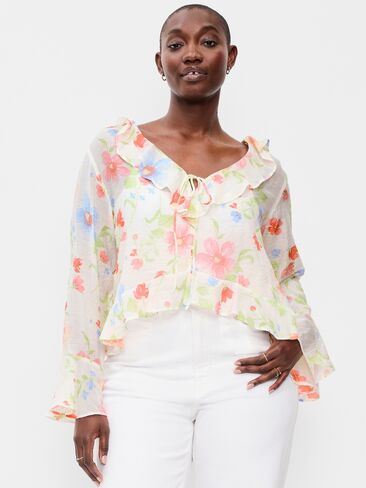 Old Navy Bell-Sleeve Ruffle Top - Multi-Floral Top in Saudi Arabia