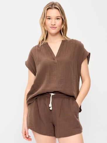 قميص بوبوفر من الشاش المجعد بأكمام قصيرة من Old Navy - بيبركورن in Saudi Arabia