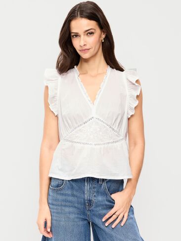 بلوزة مطرزة بأكمام رفرفة من Old Navy - زنابق بيضاء in Kuwait