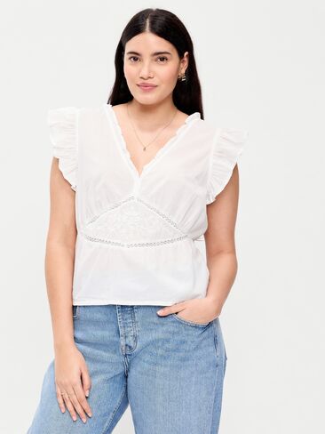 بلوزة مطرزة بأكمام رفرفة من Old Navy - زنابق بيضاء in Kuwait
