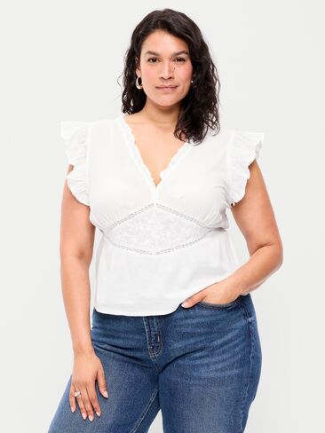 بلوزة مطرزة بأكمام رفرفة من Old Navy - زنابق بيضاء in Kuwait