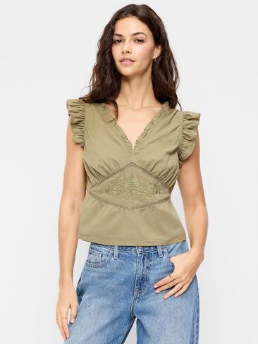 بلوزة مطرزة بأكمام رفرفة من Old Navy - أرضية عارية in Kuwait